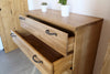 Bridge bedroom with wall mounted headboard shelves + chest of drawers and wardrobe model TOKIO COUNTRY style in solid ash wood, personalized and MADE TO MEASURE