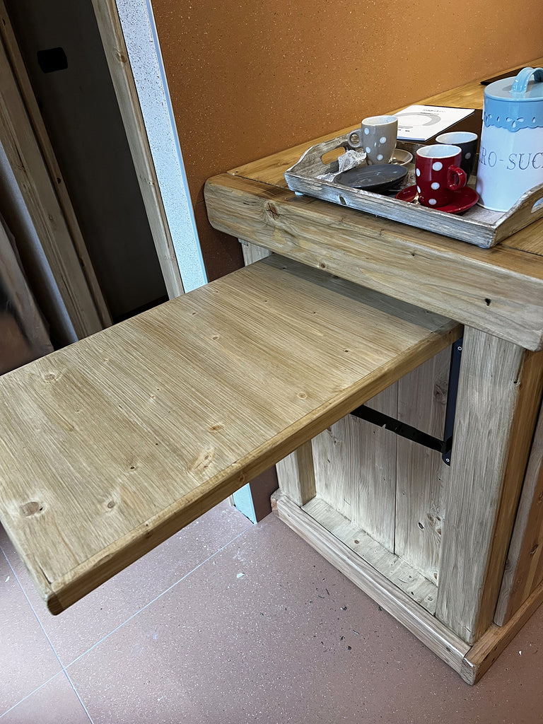 Mini Cucina in stile RUSTICO mod. VENETO con tavolo a ribalta piano cottura lavello e miscelatore inclusi 200+60x65xh90cm tutto legno massello