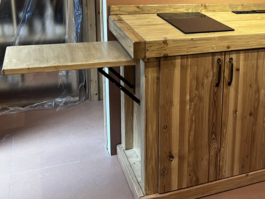 Mini Cucina in stile RUSTICO mod. VENETO con tavolo a ribalta piano cottura lavello e miscelatore inclusi 200+60x65xh90cm tutto legno massello