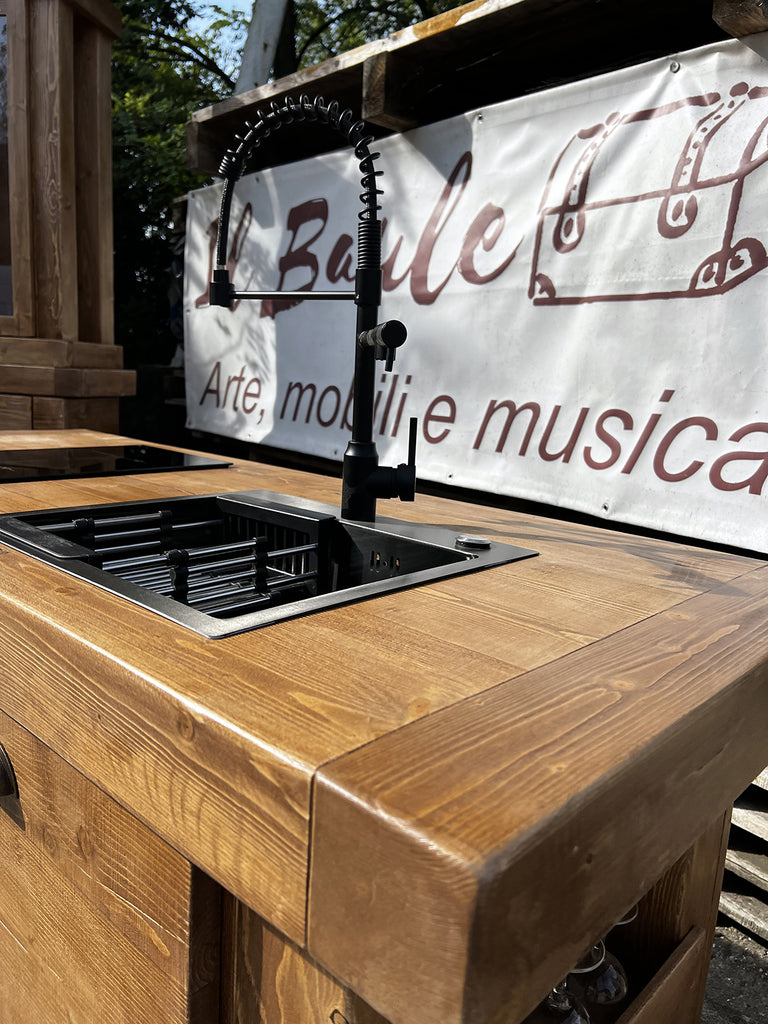Mini Cucina stile COUNTRY 160x65xh92 cm predisposizione elettrodomestici e vetrina 120x35-30xh220cm OPZIONALE in legno massello SU MISURA