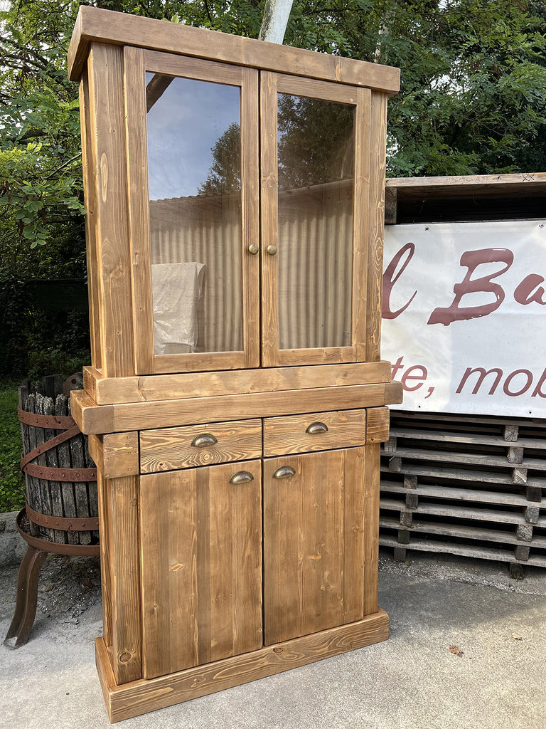 Mini Cucina stile COUNTRY 160x65xh92 cm predisposizione elettrodomestici e vetrina 120x35-30xh220cm OPZIONALE in legno massello SU MISURA