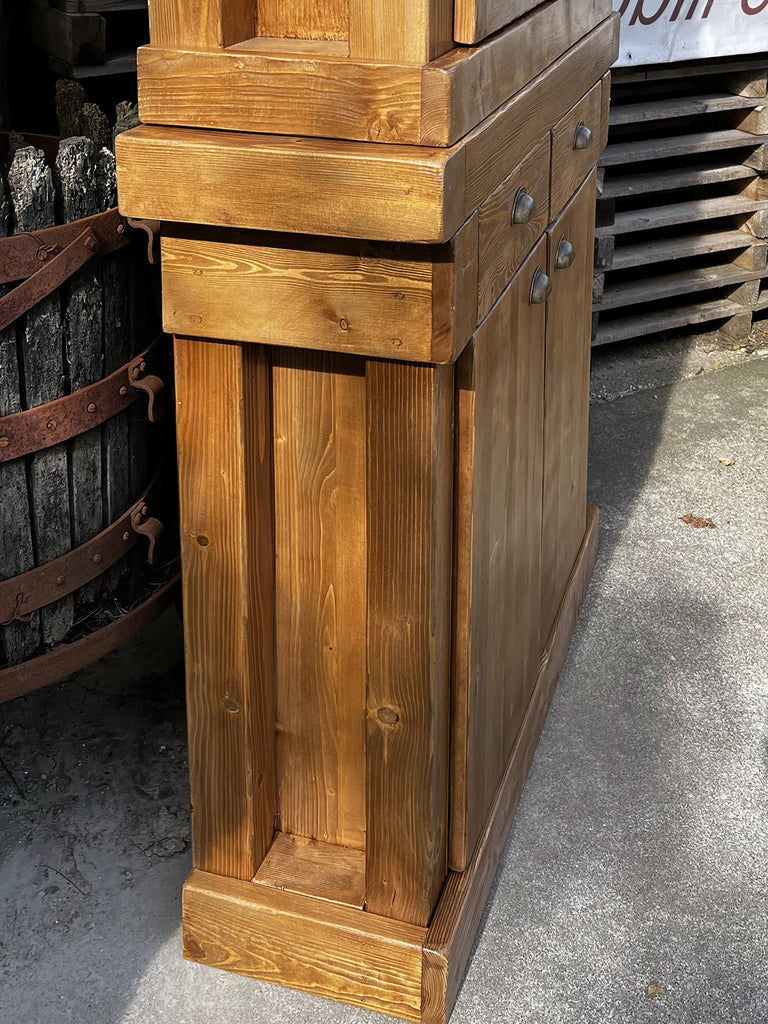 Mini Cucina stile COUNTRY 160x65xh92 cm predisposizione elettrodomestici e vetrina 120x35-30xh220cm OPZIONALE in legno massello SU MISURA