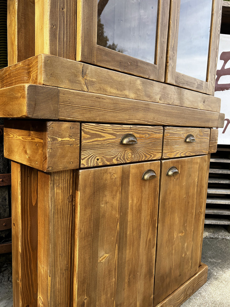 Mini Cucina stile COUNTRY 160x65xh92 cm predisposizione elettrodomestici e vetrina 120x35-30xh220cm OPZIONALE in legno massello SU MISURA