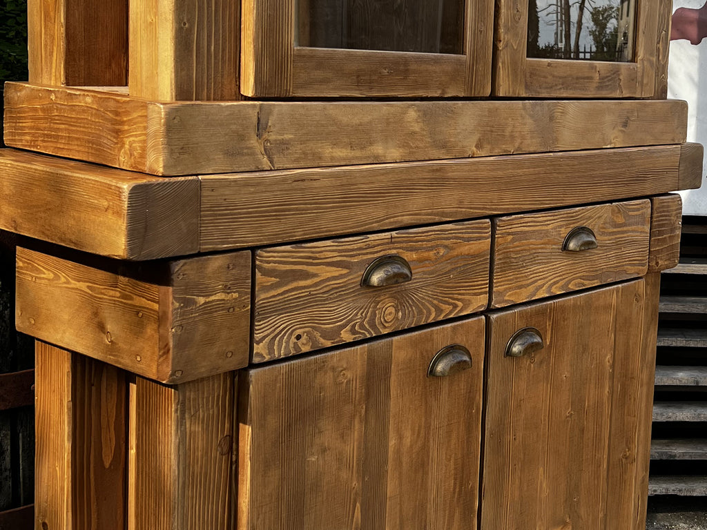 Mini Cucina stile COUNTRY 160x65xh92 cm predisposizione elettrodomestici e vetrina 120x35-30xh220cm OPZIONALE in legno massello SU MISURA