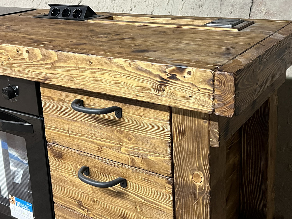 Mini cucina accessoriata modello MARVIN 2 stile INDUSTRIAL in legno massello misure 180x63xh90cm