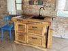 Mini Cucina modello MARIE stile COUNTRY / INDUSTRIAL in legno massello con tavolo a ribalta completa di lavello miscelatore piano cottura inclusi 120+60x70xh90 cm