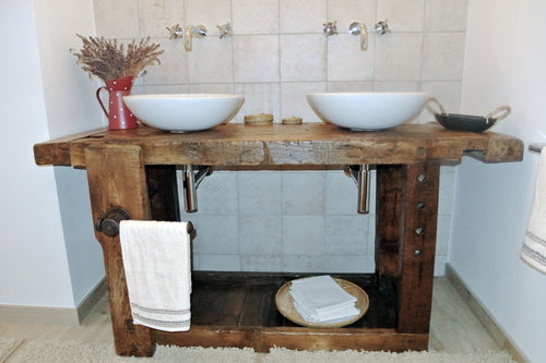 BANCO FALEGNAME VISSUTO / INDUSTRIAL style bathroom cabinet in solid wood for 1/2 optional countertop washbasins 160x60xh85 cm
