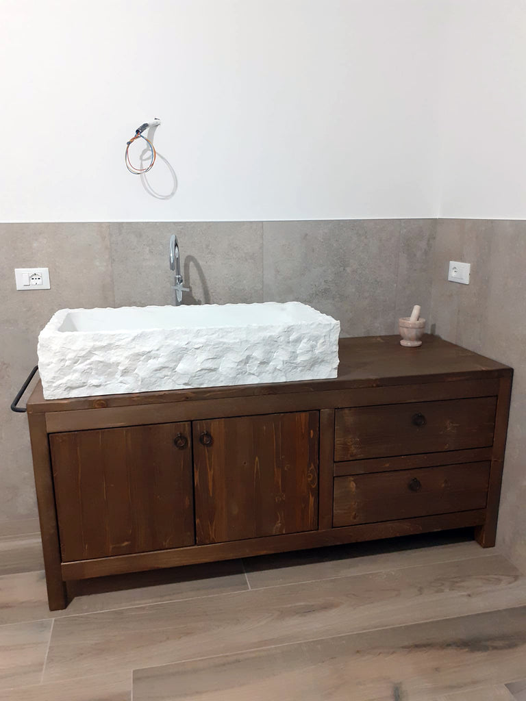 Mobile bagno stile COUNTRY mod. Mirano in legno massello Lavabo in pietra bianca OPZIONALE misure 160x60xh80+20cm