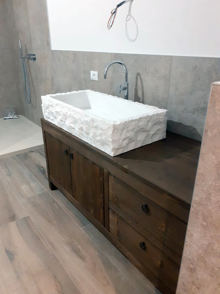 Mobile bagno stile COUNTRY mod. Mirano in legno massello Lavabo in pietra bianca OPZIONALE misure 160x60xh80+20cm
