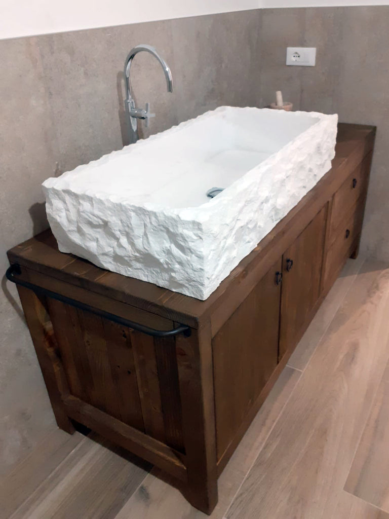 Mobile bagno stile COUNTRY mod. Mirano in legno massello Lavabo in pietra bianca OPZIONALE misure 160x60xh80+20cm