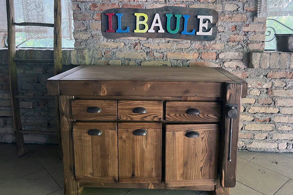 Mobile bagno stile INDUSTRIAL mod. Valentina in legno massello + Lavabo in pietra e rubinetto specchio e porta rotolo opzionali misure 110x60xh72+15cm