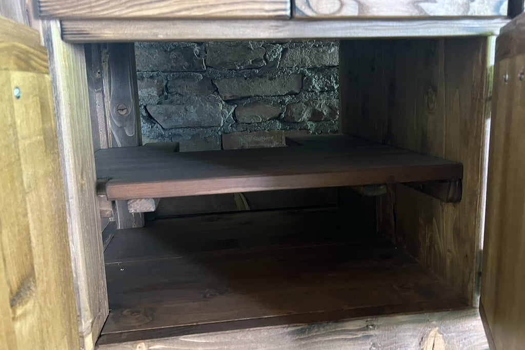 Mobile bagno stile INDUSTRIAL mod. Valentina in legno massello + Lavabo in pietra e rubinetto specchio e porta rotolo opzionali misure 110x60xh72+15cm