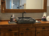 Mobile arredo Bagno con lavabo in pietra rubinetto specchiera mod. SILVIA stile BANCO FALEGNAME 180x50xh72cm legno massello LUCI OPZIONALI