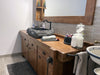 Mobile arredo Bagno con lavabo in pietra rubinetto specchiera mod. SILVIA stile BANCO FALEGNAME 180x50xh72cm legno massello LUCI OPZIONALI