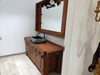 Mobile arredo Bagno con lavabo in pietra rubinetto specchiera mod. SILVIA stile BANCO FALEGNAME 180x50xh72cm legno massello LUCI OPZIONALI