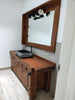Mobile arredo Bagno con lavabo in pietra rubinetto specchiera mod. SILVIA stile BANCO FALEGNAME 180x50xh72cm legno massello LUCI OPZIONALI