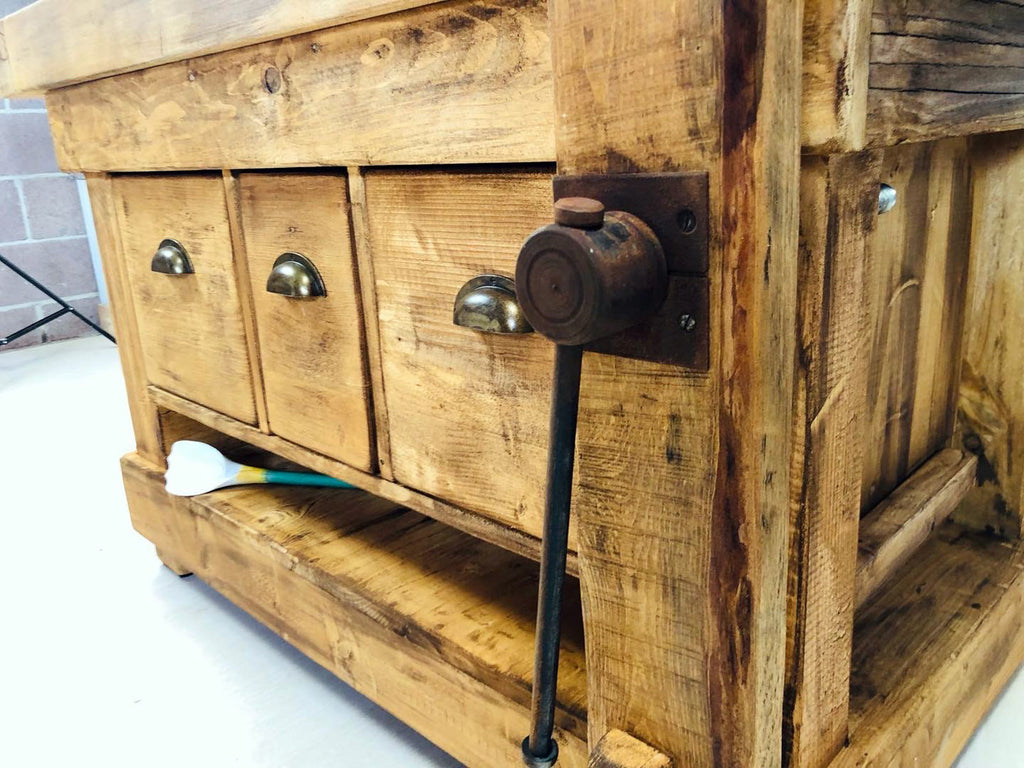 Banco da Falegname per arredo bagno legno massello finitura noce lavabo e rubinetto opzionali 130x55h80cm SU MISURA