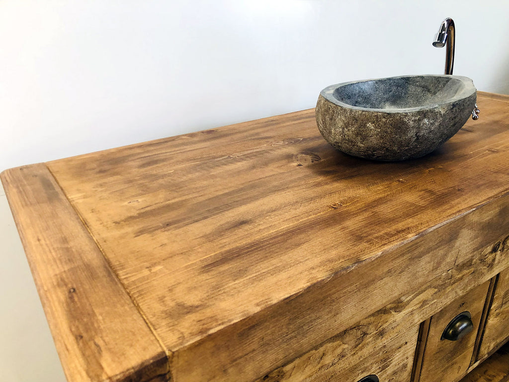 Banco da Falegname per arredo bagno legno massello finitura noce lavabo e rubinetto opzionali 130x55h80cm SU MISURA