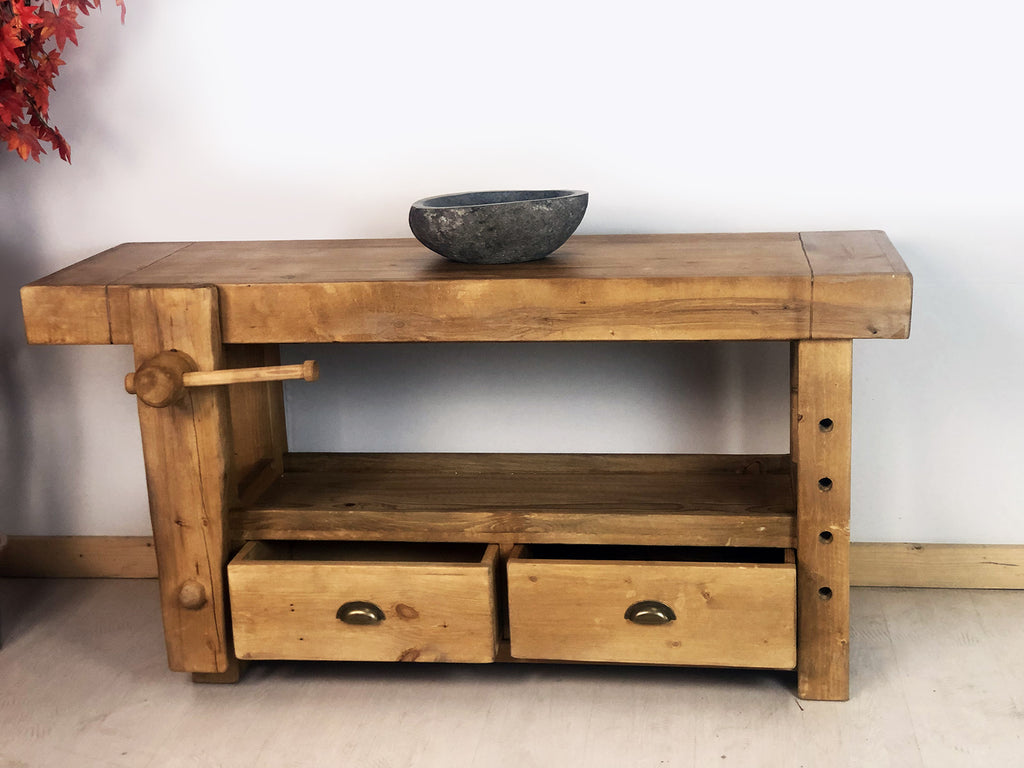 Banco stile Falegname per arredo bagno legno massello finitura naturale e lavabo opzionale 170x60h80cm SU MISURA