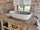 Mobile bagno stile Banco da Falegname GRIGIO SHABBY in legno massello + Lavabo e rubinetto misure 120x55xh80+15cm