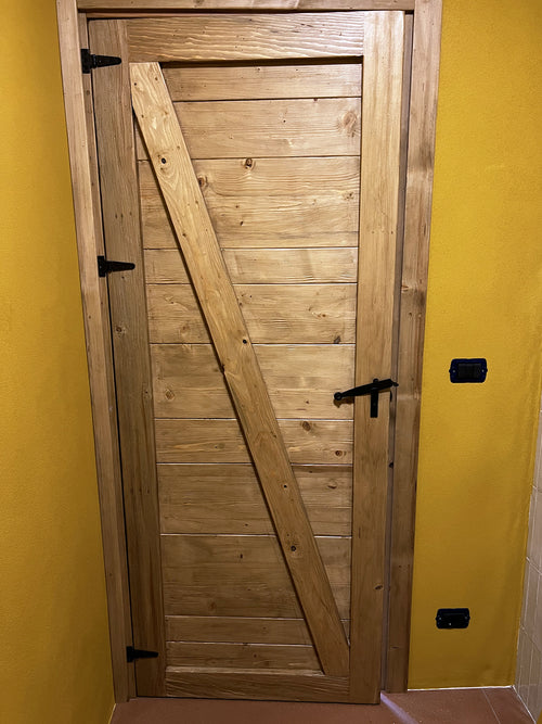 INDUSTRIAL style interior sliding door in solid wood with pulleys on iron rail 95xh220 cm customizable