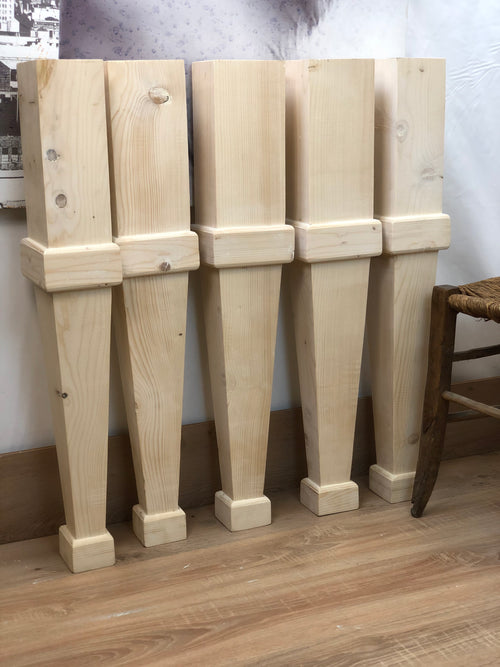 Set di 4 Gambe tavolo a spillo rettangolari in legno massello di abete 14x11xh90 cm personalizzabili e su misura