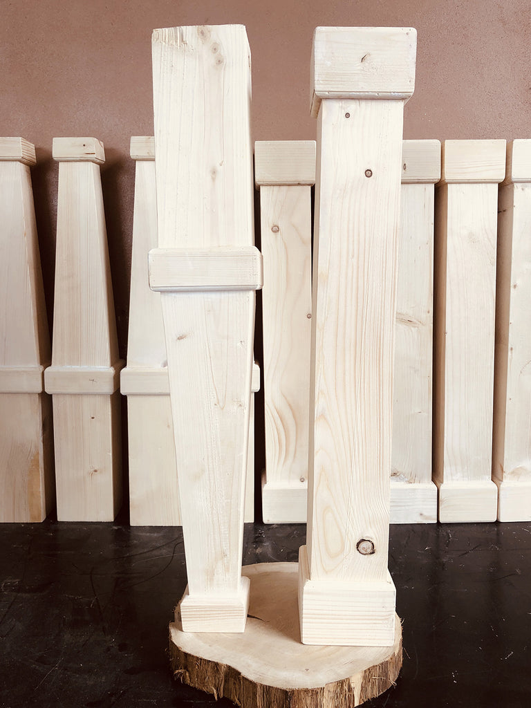 Set di 4 Gambe tavolo a spillo o quadrate in legno massello di abete 11x11xh90 cm personalizzabili e su misura