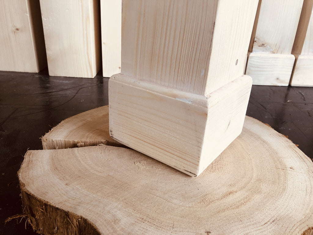 Set di 4 Gambe tavolo a spillo o quadrate in legno massello di abete 11x11xh90 cm personalizzabili e su misura