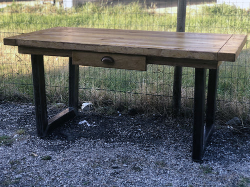 Tavolo fisso cucina e pranzo stile INDUSTRIAL SHABBY VISSUTO piano TOP abete 170x80xh78cm e gambe in ferro tubolare 8x8cm