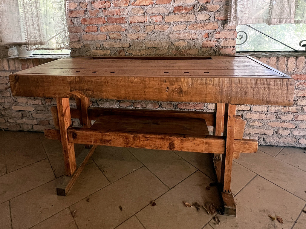 Console for RUSTIC / COUNTRY FATTORIA style kitchen island furniture TUTTO in solid wood with drawers and open shelf 170x50xh93 cm