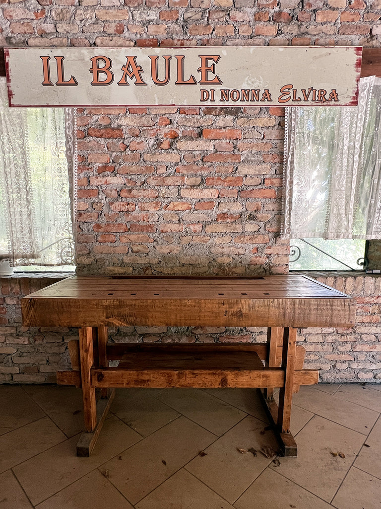 Console for RUSTIC / COUNTRY FATTORIA style kitchen island furniture TUTTO in solid wood with drawers and open shelf 170x50xh93 cm