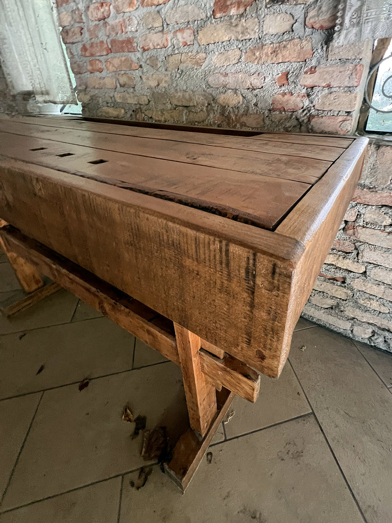 Console for RUSTIC / COUNTRY FATTORIA style kitchen island furniture TUTTO in solid wood with drawers and open shelf 170x50xh93 cm