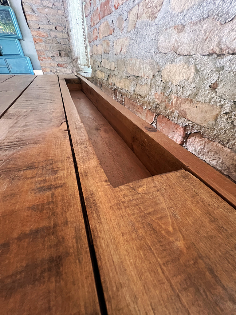 Console for RUSTIC / COUNTRY FATTORIA style kitchen island furniture TUTTO in solid wood with drawers and open shelf 170x50xh93 cm