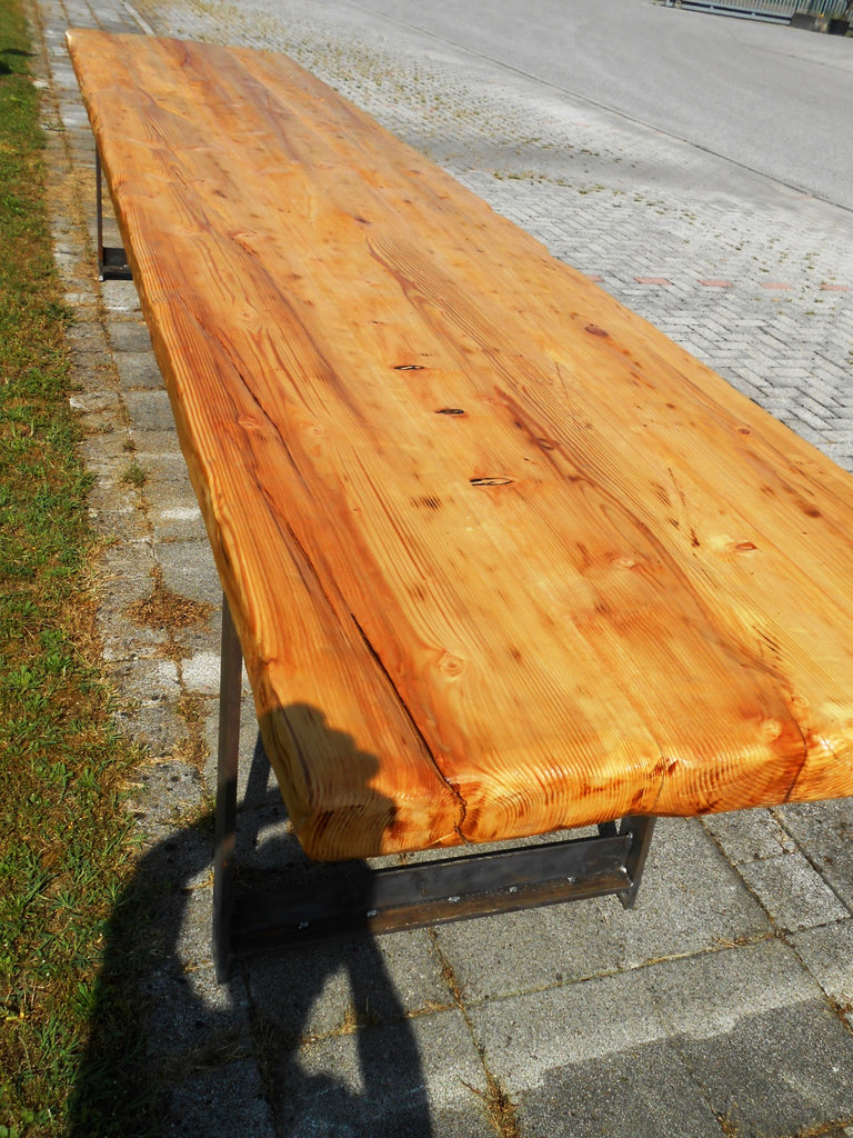 Dining room table, tavern and catering Bar Pub Pubs INDUSTRIAL style solid wood iron legs 400x90xh70 cm
