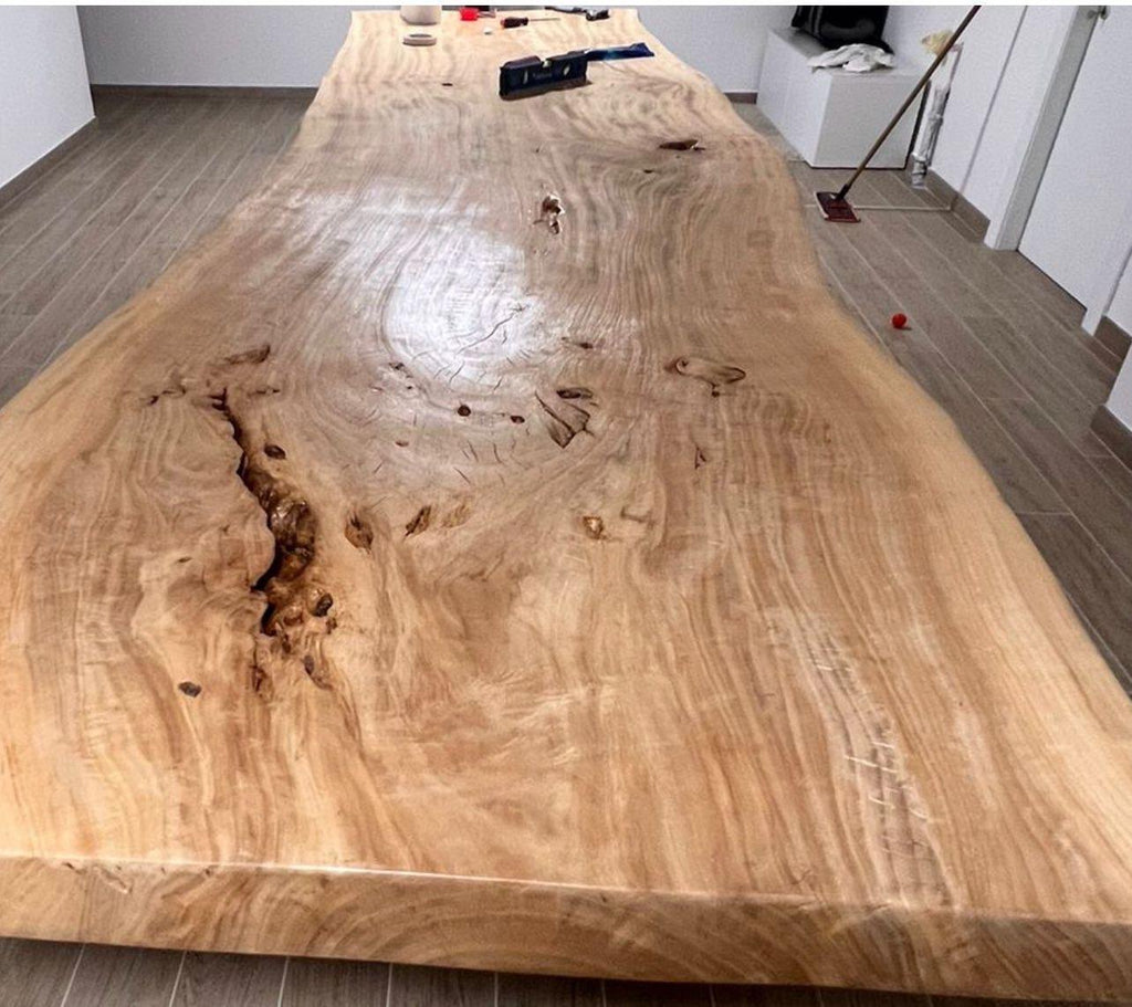 We make to order imposing tables in INDUSTRIAL / COUNTRY style in solid Lebanese Cedar wood 13 cm thick 750x130-170cm