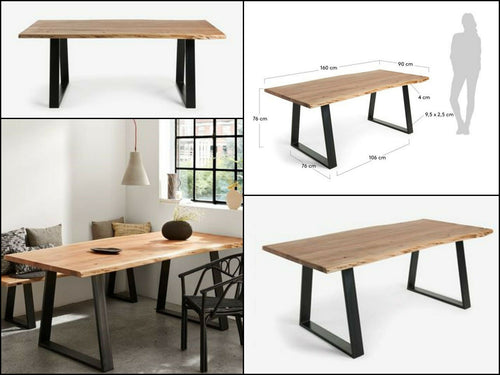 Tavolo fisso cucina e sala da pranzo stile INDUSTRIAL legno massello scortecciato e gambe a trapezio in ferro 160X90xh76 cm