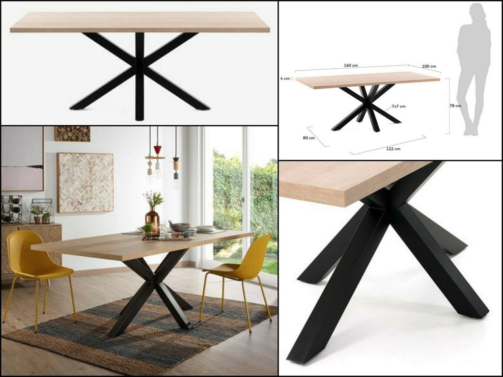 Tavolo fisso cucina e sala da pranzo stile MODERNO / INDUSTRIAL legno massello e gamba centrale in ferro a due X incrociate 160X100xh78 cm