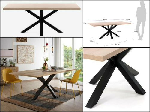 Tavolo fisso cucina e sala da pranzo stile MODERNO / INDUSTRIAL legno massello e gamba centrale in ferro a due X incrociate 160X100xh78 cm