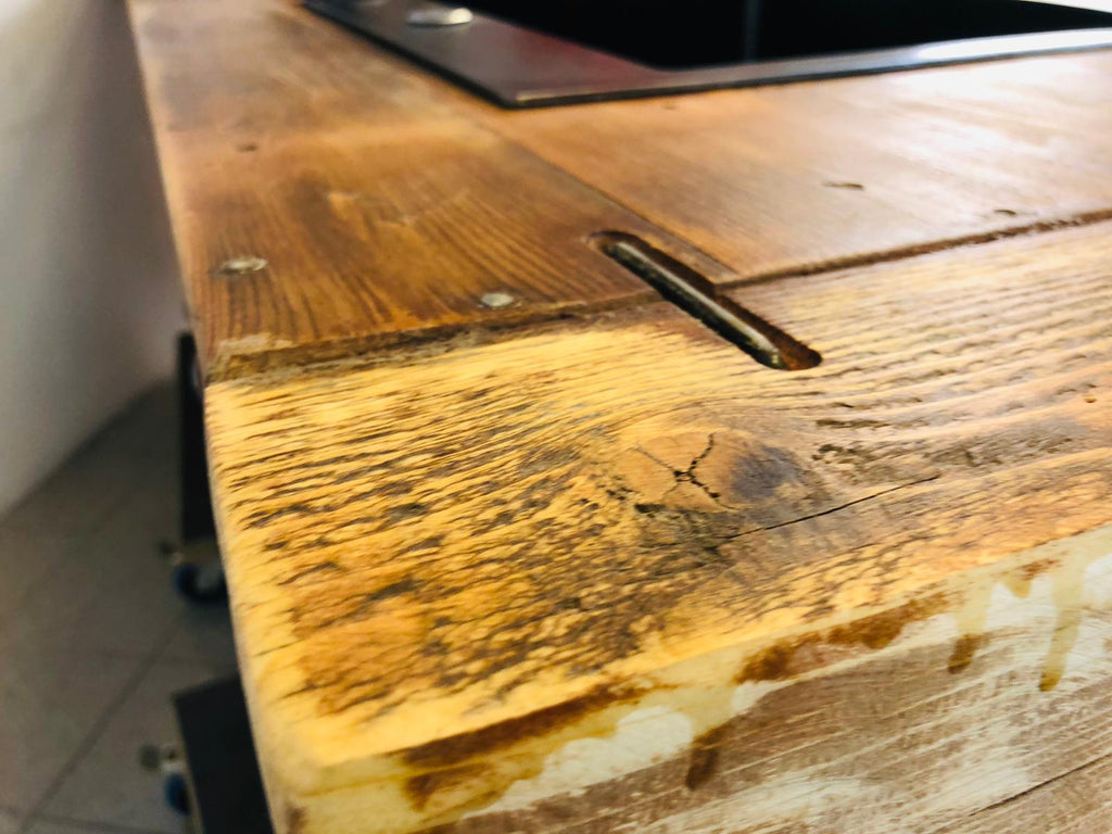 Cucina lineare stile BANCO FALEGNAME / INDUSTRIAL legno massello predisposizione elettrodomestici 250x70xh90 cm