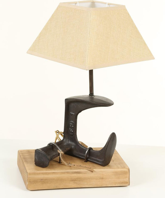 Abat Jour Industrial style table lamp with wooden base and shoemaker's anvil with lampshade 28x29xh40cm OUR PRODUCTION