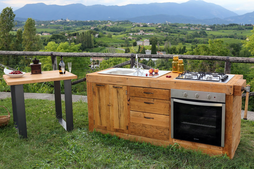 INDUSTRIAL COUNTRY style linear kitchen in solid wood COMPLETE