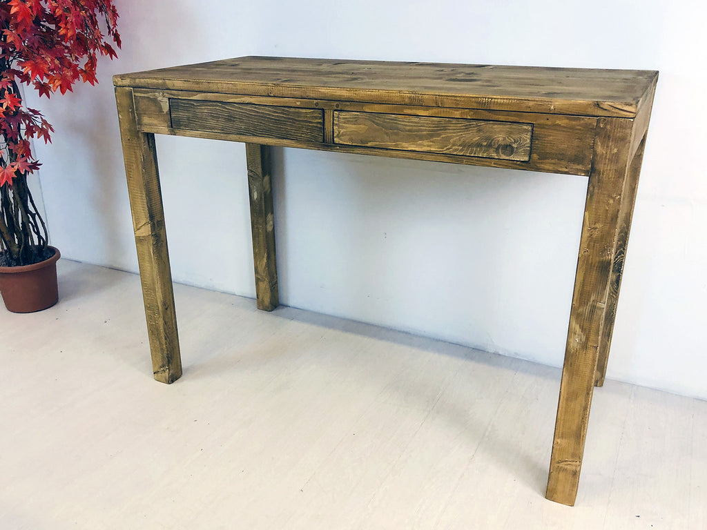 Tavolo rialzato snack isola cucina Consolle stile COUNTRY legno massello 2 cassetti maniglie in Cuoio145x75xh105 cm