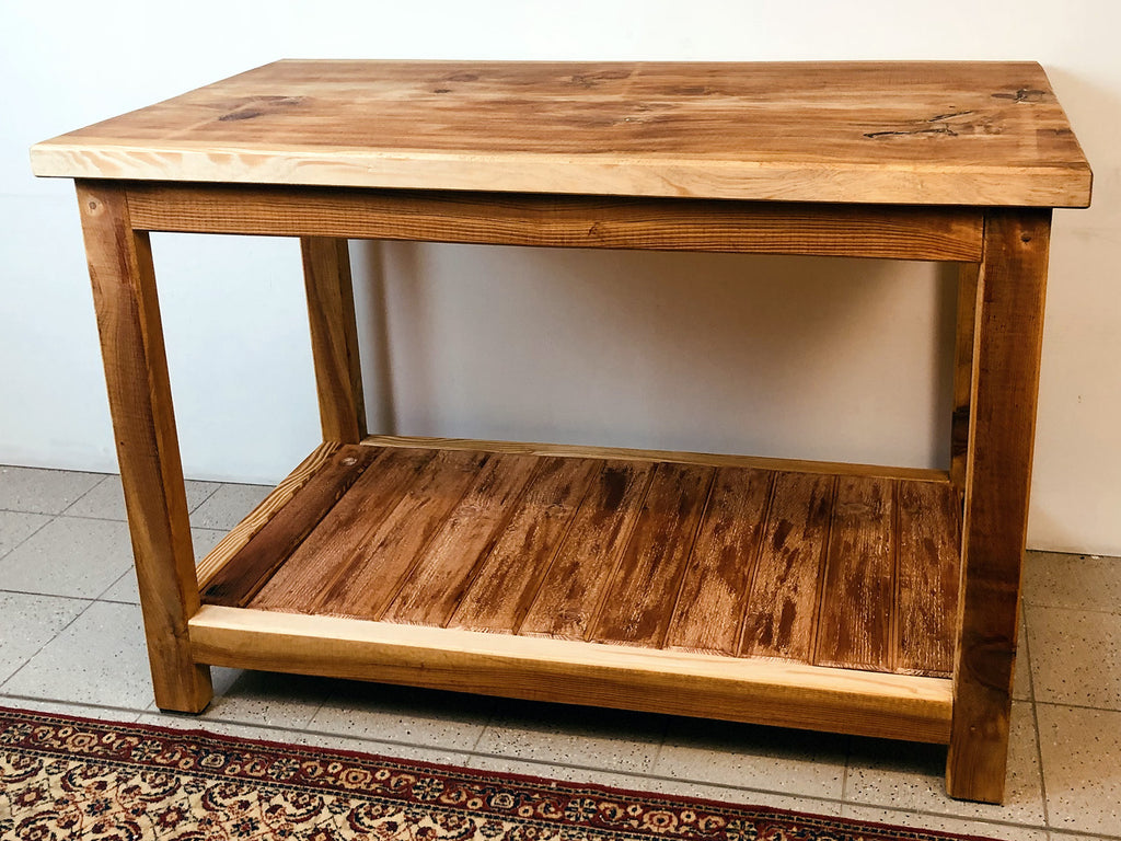 Tavolo rialzato isola cucina Consolle stile COUNTRY legno massello con ripiano a giorno misure 150x90xh100 cm