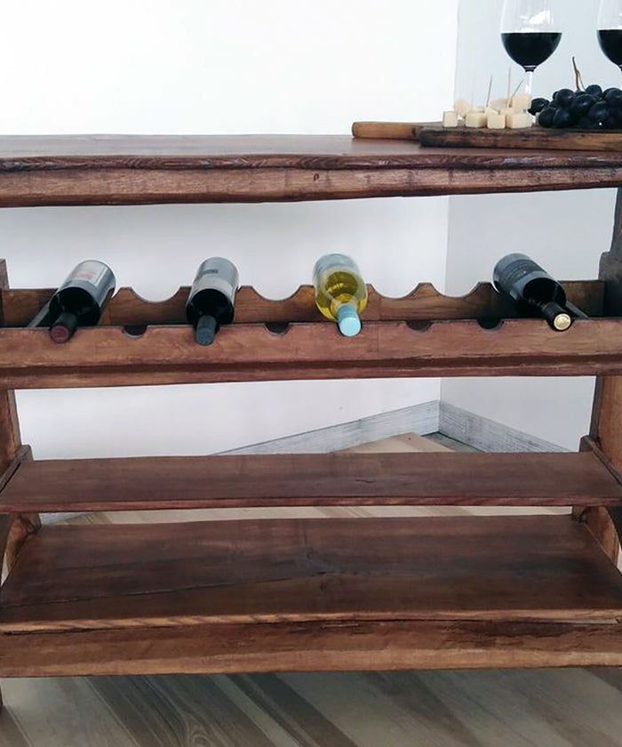 Consolle cantinetta cucina soggiorno angolo BAR stile RUSTICO legno massello da riciclo 120x30xh90 cm