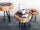 Tavolino rotondo da caffè INDUSTRIAL / RUSTICO in tronco d'albero legno spessore 10-13cm diametro variabile 30/50cm gambe in ferro a pinna