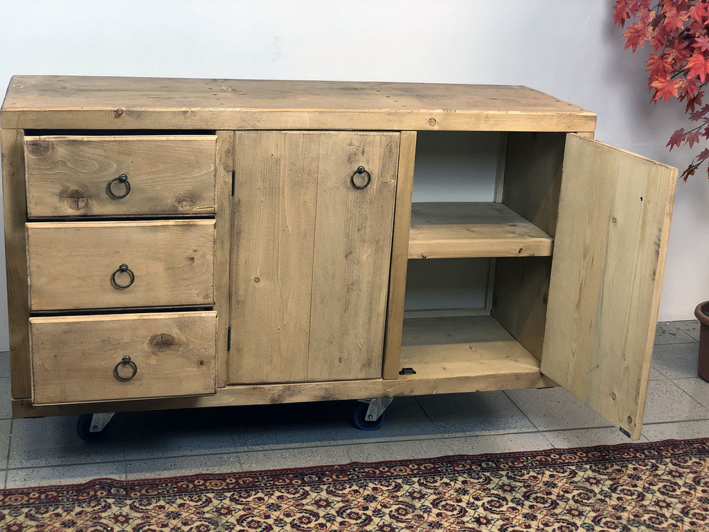 Mobile stile COUNTRY multiuso Credenza e Bagno legno massello a due ante e tre cassetti misure 130x50xh80 cm