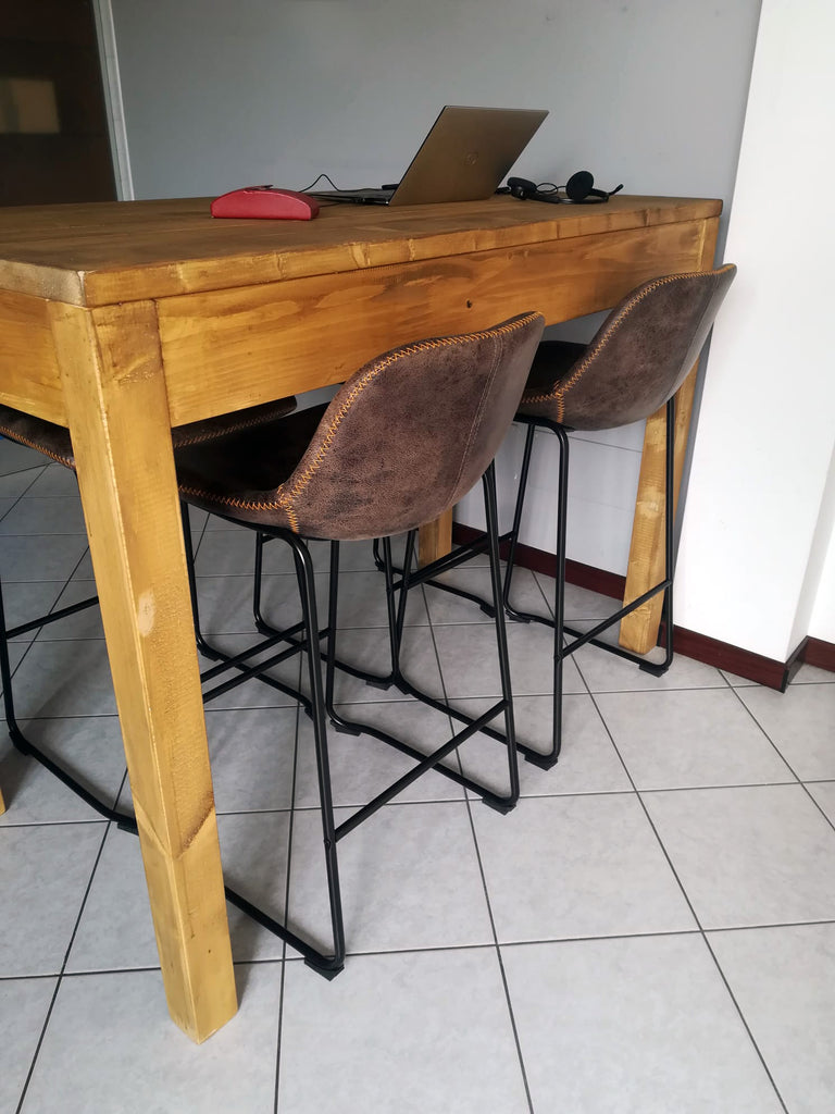 Tavolo rialzato snack isola cucina Consolle stile COUNTRY legno massello 2 cassetti maniglie in Cuoio145x75xh105 cm