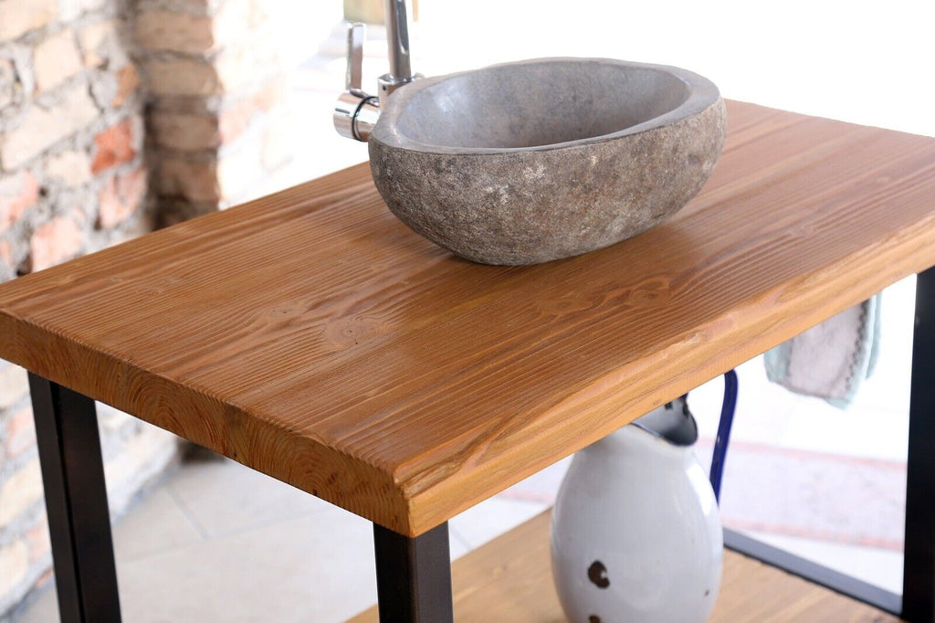 Mobile bagno stile INDUSTRIAL legno massello e ferro lavabo e rubinetto opzionale 80x50xh70 cm