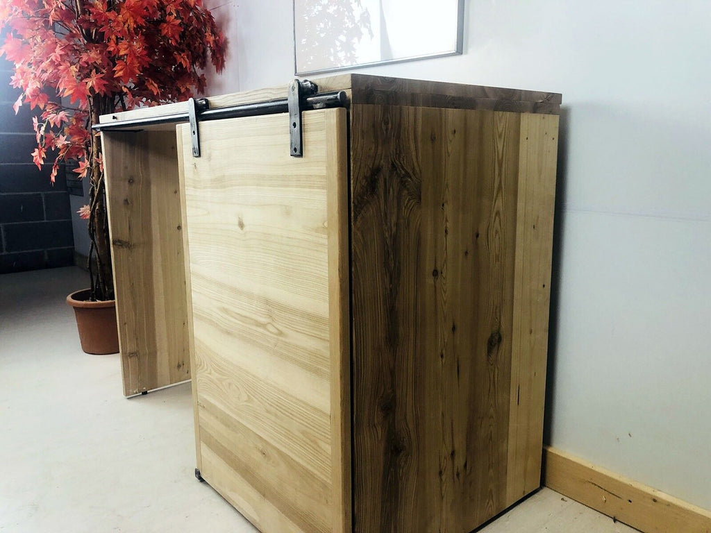 Mobile bagno / lavanderia copri lavatrice stile INDUSTRIAL in legno massello di frassino 120x50h90 cm