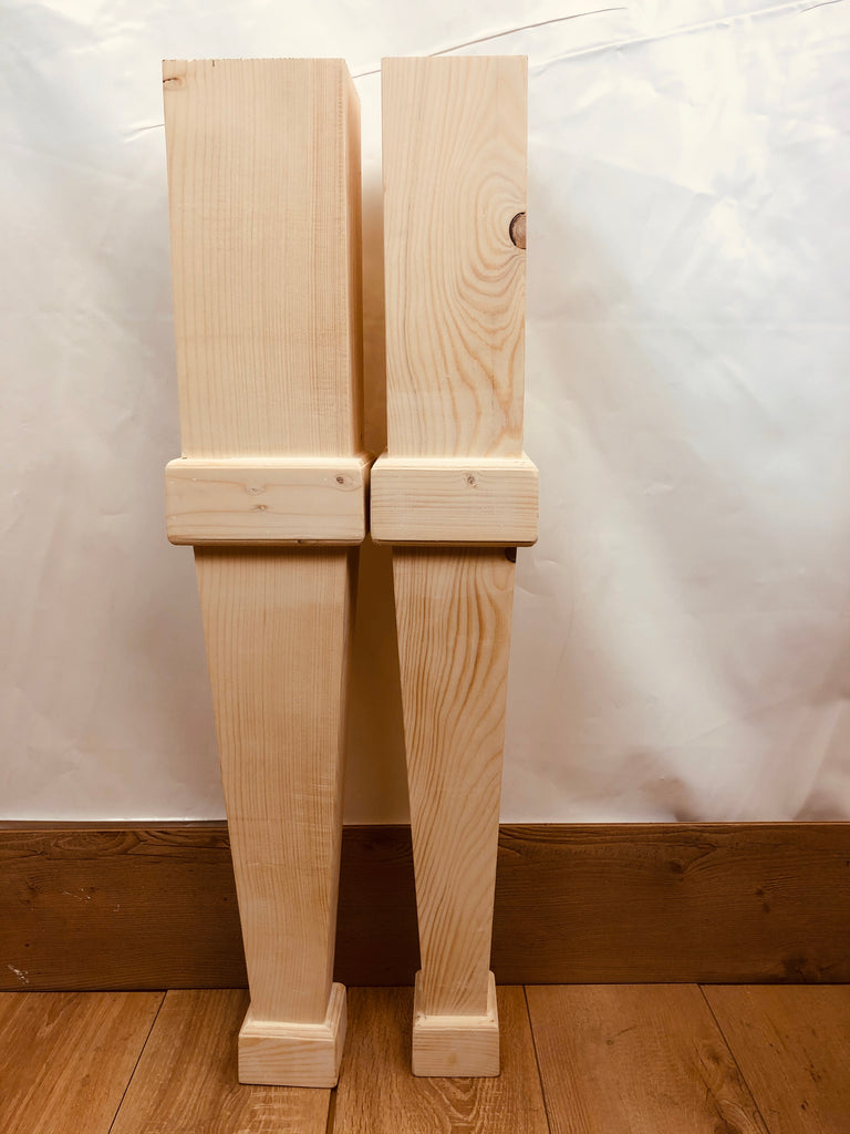 Set di 4 Gambe tavolo a spillo rettangolari in legno massello di abete 14x11xh90 cm personalizzabili e su misura